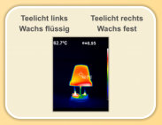 Teelicht links: Wachs flüssig    /    Teelicht rechts: Wachs fest